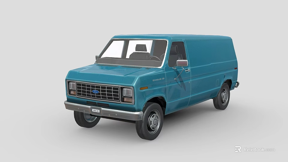 Classic Blue Vintage Van Exterior With Retro Design And Chrome Details 3d model 