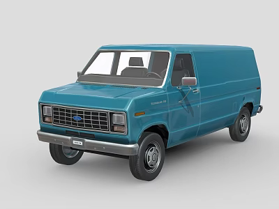 Classic Blue Vintage Van Exterior With Retro Design And Chrome Details 3d model
