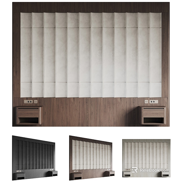 Modern Tufted Fabric Bed Background Wall With Wooden Frame And Neutral Color Tones 3d model 