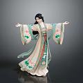 Woman Wearing Traditional Light Robe With Floral Patterns And Green Accents In Dancing Pose