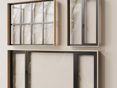 Modern Stylish Casement Windows With Wooden Frames And Clear Glass Panels 3d model
