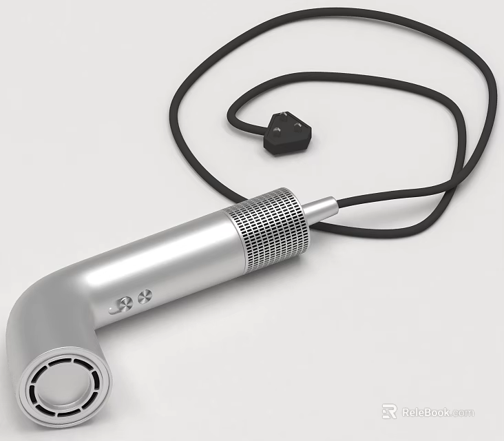 Silver Ergonomic Handheld Electric Appliance With Black Power Cable And Plug 3d model 