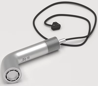 Silver Ergonomic Handheld Electric Appliance With Black Power Cable And Plug 3d model