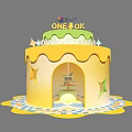 Yellow Cake Shaped Decoration with KIRIN Logo One OK Star Decorations and Colorful Base