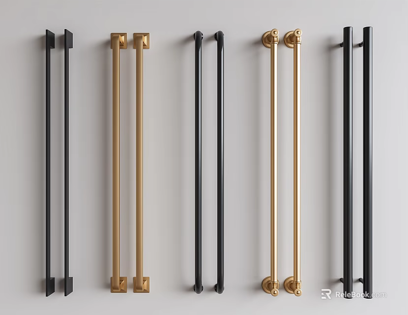 Modern Metal Cabinet Handles With Black And Gold Finishes For Contemporary Kitchens 3d model 