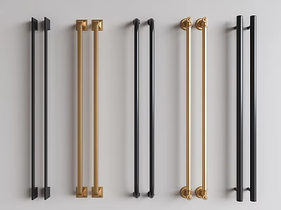 Modern Metal Cabinet Handles With Black And Gold Finishes For Contemporary Kitchens 3d model