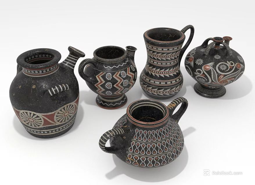 Handcrafted Decorative Pottery Vases With Intricate Patterns And Various Shapes For Home 3d model 