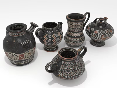 Handcrafted Decorative Pottery Vases With Intricate Patterns And Various Shapes For Home 3d model