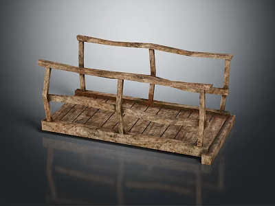 Scenic Natural Wooden Bridge Featuring Rustic Railings And Plank Walkway In Rural Landscape 3d model