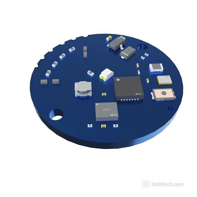 Blue Circular Circuit Board With Integrated Chips LEDs And Electronic Components 3d model