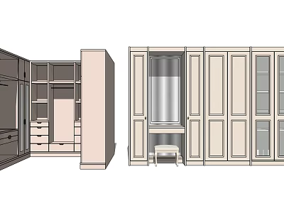 Modern Wardrobe Interior Design With Open Shelves Drawers And Mirror Cabinet Doors 3d model