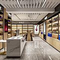 Modern Tobacco and Liquor Store Interior with Shelves of Wines Cigarettes and Cashier Counter