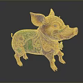 Ornate Pig Shaped Decorative Furniture Piece With Intricate Green And Brown Patterns