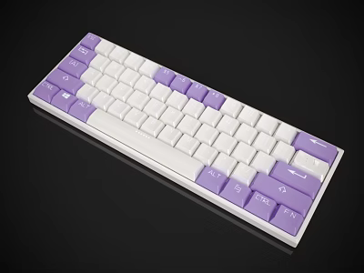 Modern White and Purple Computer Keyboard with Stylish Keys on Black Background 3d model