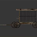 Vintage Wooden Cart With Iron Bars Wooden Roof And Spoked Wheels