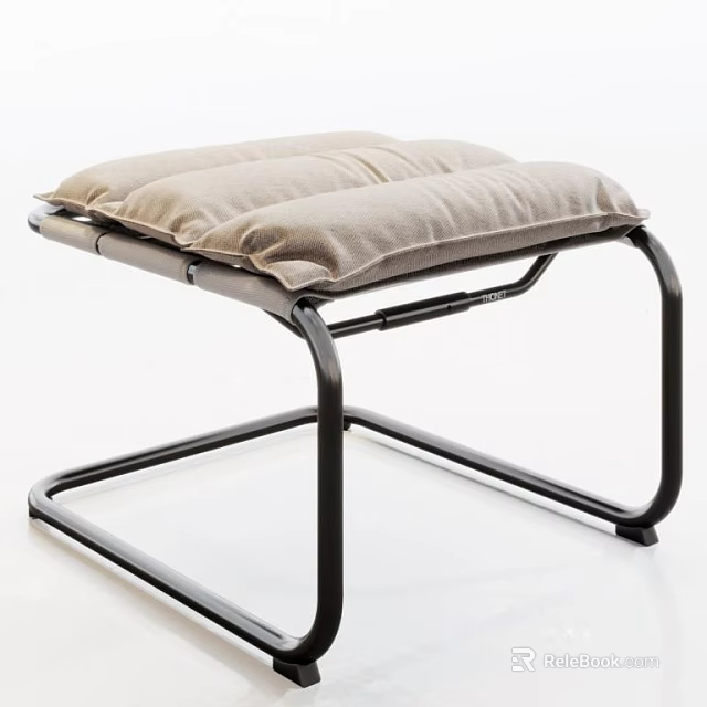 Modern Stool With Black Metal Frame And Light Brown Cushioned Seat 3d model 