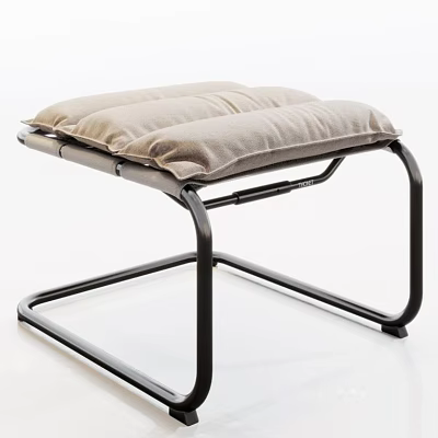 Modern Stool With Black Metal Frame And Light Brown Cushioned Seat 3d model