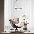 Comfortable Modern Accent Chair With Plaid Cushion Side Table Plants Floor Lamp And Blinds Background