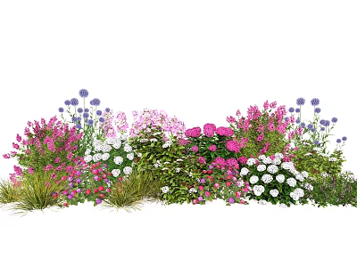 Vibrant Flower Garden With Purple Pink White Blooms And Green Foliage 3d model