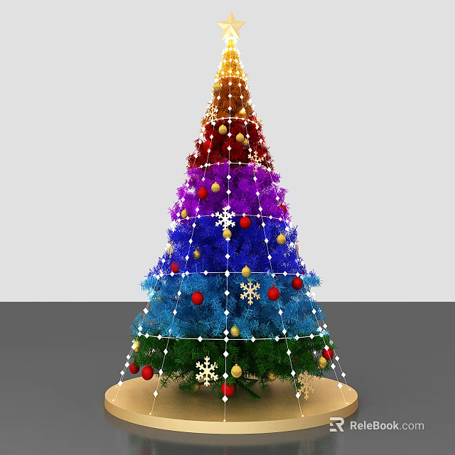 Rainbow Layered Arbor Decorated With Colored Balls Snowflakes And Decorations 3d model 