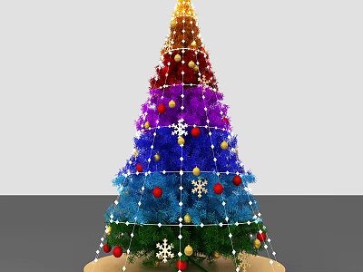 Rainbow Layered Arbor Decorated With Colored Balls Snowflakes And Decorations 3d model