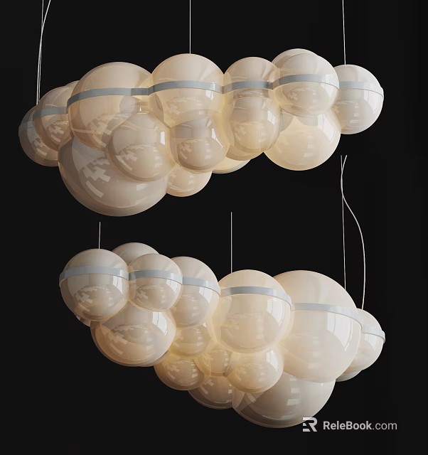 Stylish Modern Chandelier With White Spherical Glass Pendants Cluster Design 3d model 