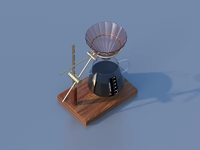 Pour Over Coffee Filter With Glass Cone And Wooden Base Metal Stand 3d model