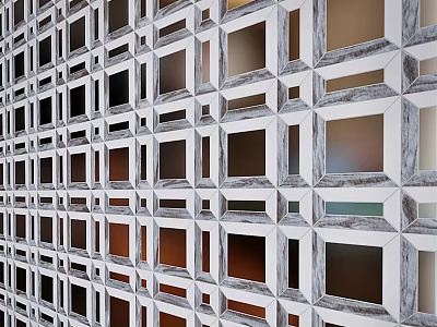Modern Room Divider With Geometric Square Glass Panels And Metal Frame 3d model