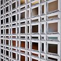 Modern Room Divider With Geometric Square Glass Panels And Metal Frame