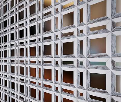 Modern Room Divider With Geometric Square Glass Panels And Metal Frame 3d model