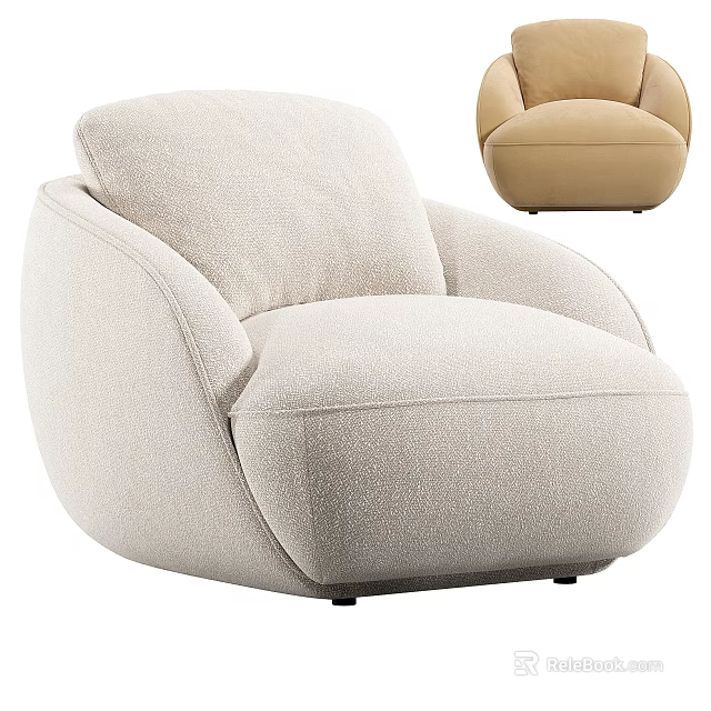 Modern Single Sofa With Round Shape Beige Fabric Upholstery And Light Brown Color Option 3d model 