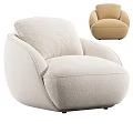 Modern Single Sofa With Round Shape Beige Fabric Upholstery And Light Brown Color Option