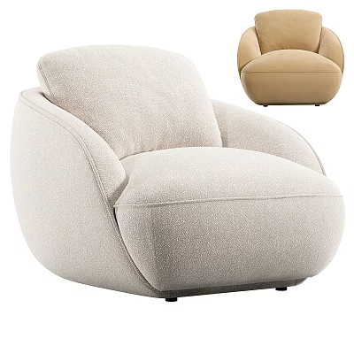 Modern Single Sofa With Round Shape Beige Fabric Upholstery And Light Brown Color Option 3d model