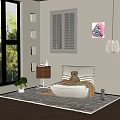 Beige Lazy Sofa With Teddy Bear And Black Cat On White Rug In Cozy Room