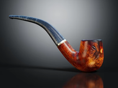 Handcrafted Wooden Smoking Pipe With Curved Stem And Smooth Finish Design 3d model