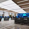 Modern Control Room Interior Design With Multiple Computer Monitors Large Digital Screen And Ergonomic Chairs 3d model