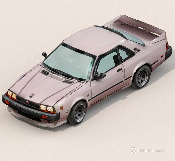 Light Pink Classic Two Door Sports Car With Rear Spoiler And Sporty Wheels 3d model 