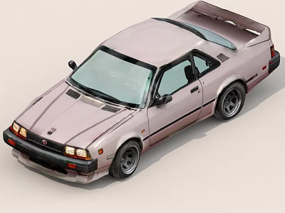 Light Pink Classic Two Door Sports Car With Rear Spoiler And Sporty Wheels 3d model