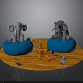 Two Elephant Dolls On Blue Bean Bags With Colorful Blocks Small Toys And Orange Carpet