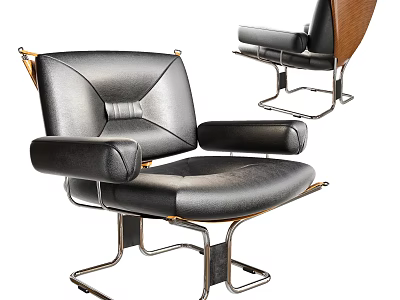 Black Leather Leisure Chair With Metal Frame Wooden Accents And Comfortable Armrests Design 3d model