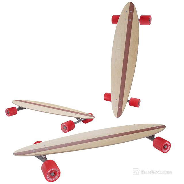 High Quality Wooden Skateboard with Brown Stripes and Red Wheels for Outdoor Sports Activities 3d model 