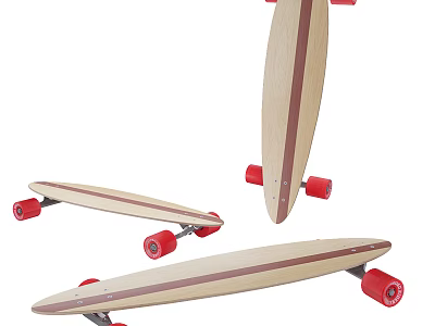 High Quality Wooden Skateboard with Brown Stripes and Red Wheels for Outdoor Sports Activities 3d model
