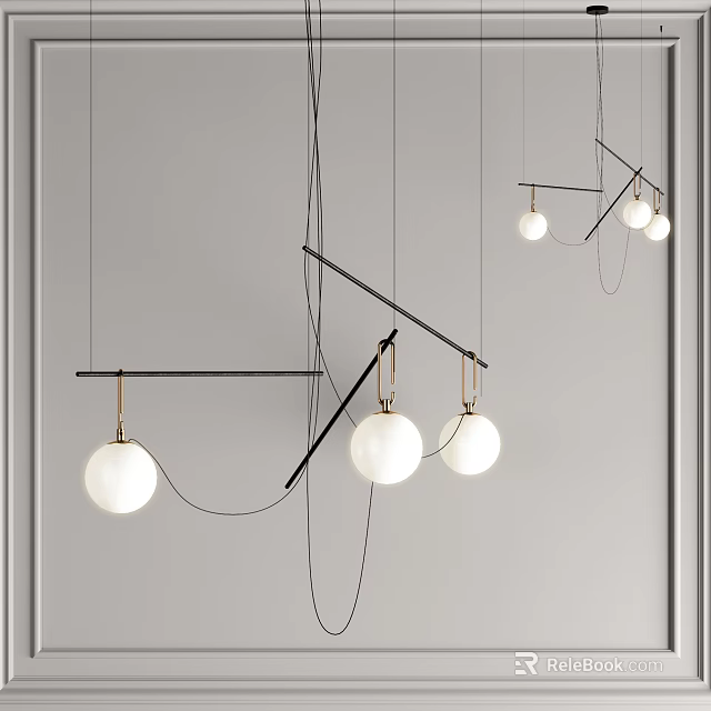 Modern Pendant Lights With Black Metal Rods White Spherical Shades And Minimalist Hanging Design 3d model 