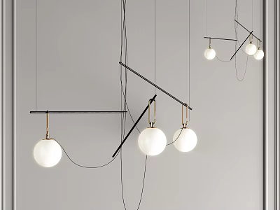 Modern Pendant Lights With Black Metal Rods White Spherical Shades And Minimalist Hanging Design 3d model