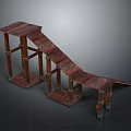 Wooden Multi Level Platform Structure With Sloped Ramp And Pillar Supports