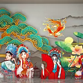 Traditional Chinese Opera Characters With Pine Trees Phoenix Lotus Flowers And Mountains