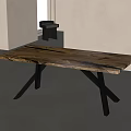 Modern Dining Table With Natural Wooden Tabletop And Metal X Shaped Legs