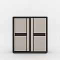 Modern Sliding Door Wardrobe With Dark Frame Light Panels Decorative Strips And Metal Handles