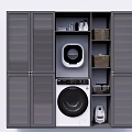 Modern Gray Bathroom Cabinet Frame With Washing Machine Storage Shelves And Baskets