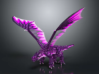 Purple Mythical Dragon Creature With Iridescent Wings And Scales In Fantasy Art 3d model